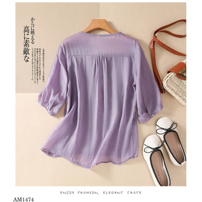 AM1474 ÁO KIỂU THÊU HOA TAY LỬNG