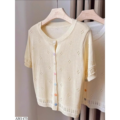 AM1475 ÁO CARDIGAN LEN TAY NGẮN LỖ THOÁNG KHÍ