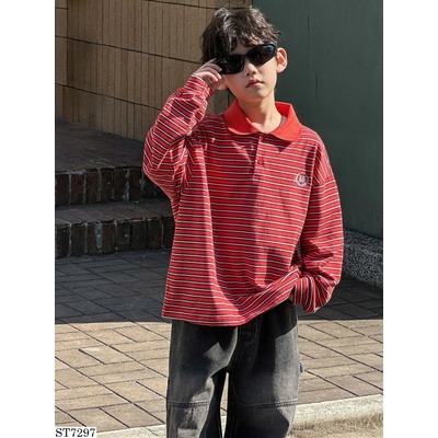 ST7297 SET ÁO POLO DÀI TAY SỌC NGANG MIX QUẦN JEANS BT