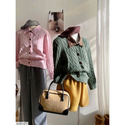 AM1470 ÁO CARDIGAN LEN PHỐI CỔ SƠ MI