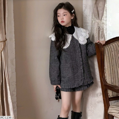SG1236 SET ÁO KHOÁC CỔ PHỐI REN MIX QUẦN SHORT BG