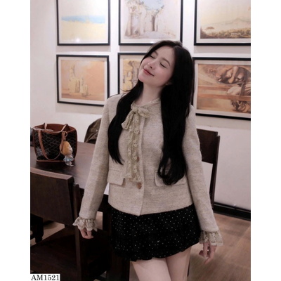 AM1521 ÁO KHOÁC DẠ CỔ REN NƠ WGWE