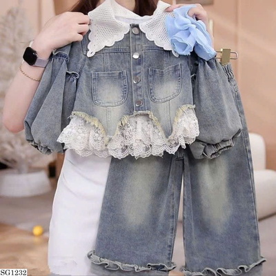 SG1232 SET ÁO KHOÁC MIX QUẦN JEANS PHỐI REN BG