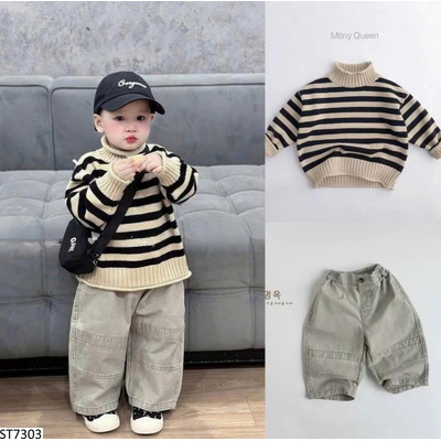 ST7303 SET ÁO LEN KẺ MIX QUẦN CHO BÉ
