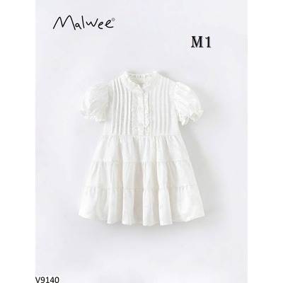 V9140 ĐẦM BÉ GÁI TAY PHỒNG CỔ BÈO MALWEE