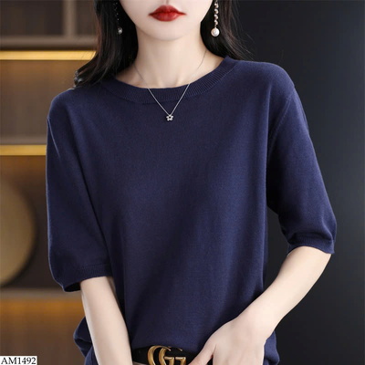 AM1492 ÁO LEN MỎNG NGẮN TAY BO 