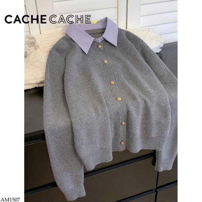 AM1507 ÁO LEN PHỐI CỔ SƠ MI CACHE 