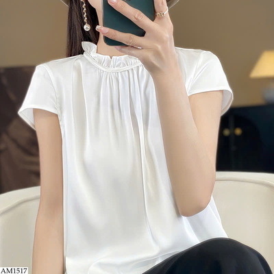 AM1517 ÁO LỤA SATIN CỔ ĐỨNG TAY NGẮN