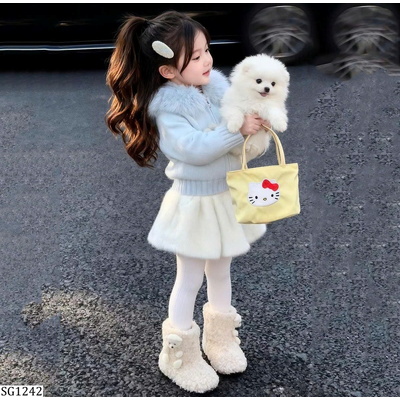 SG1242 SET ÁO LEN CỔ LÔNG KÈM CHÂN VÁY
