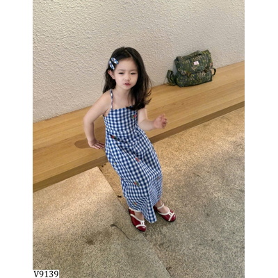 V9139 VÁY HỞ LƯNG KẺ CARO