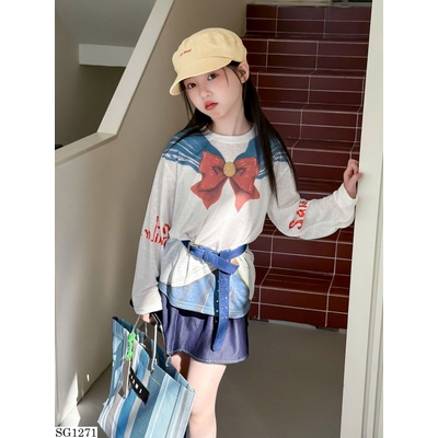 SG1271 SET ÁO THUN DÀI TAY NƠ MIX CV NGẮN BG