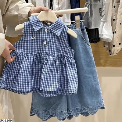 SG1269 SET ÁO SÁT NÁCH KẺ CARO MIX QUẦN JEANS LỬNG BG