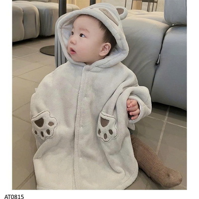 AT0815 ÁO CHOÀNG LÔNG GẤU CÓ MŨ CHO BÉ