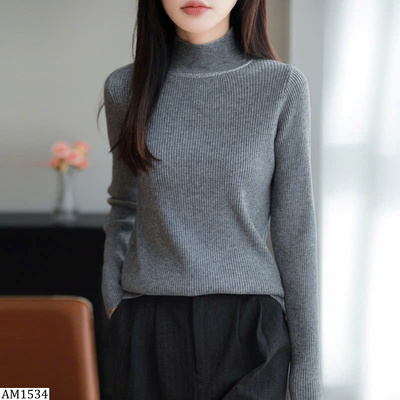 AM1534  ÁO LEN GÂN CỔ CAO ĐÍNH ĐÁ