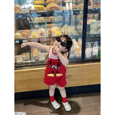SG1277 SET QUÂN YẾM MICKEY MIX ÁO KẺ SỌC BG