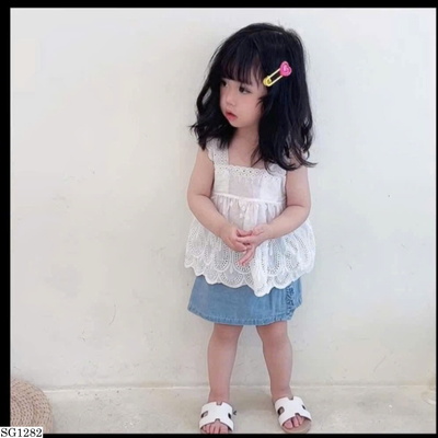SG1282 SET ÁO HAI DÂY REN MIX QUẦN SHORT JEANS BG