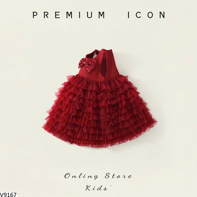 V9167 VÁY CÔNG CHÚA NƠ ĐỎ HÃNG PREMIUM ICON