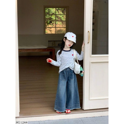 SG1288 SET ÁO KẺ SỌC MIX QUẦN JEANS ỐNG LOE BG