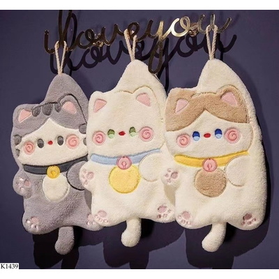 K1439 SET 3 KHĂN LAU TAY HÌNH MÈO DỄ THƯƠNG