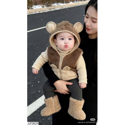 AT0829 ÁO GILE LÔNG TAI GẤU CHO BÉ