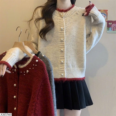 AM1560 ÁO LEN CARDIGAN ĐÍNH CÚC NGỌC TRAI 