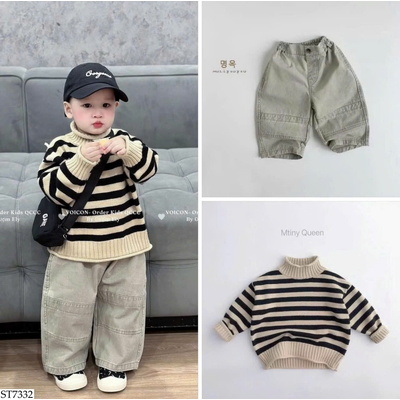ST7332 SET ÁO LEN KẺ MTINY QUEEN MIX QUẦN MUZI