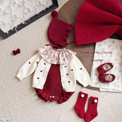 SG1302 SET BODY ĐỎ MIX CARDIGAN TIM SZ NHÍ