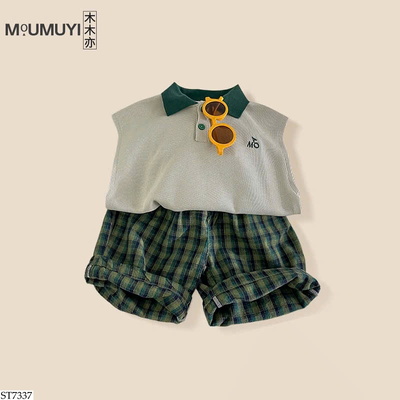 ST7337 SET ÁO POLO PHỐI QUẦN KẺ CHO BT