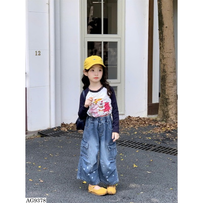 AG9378 SET ÁO HOẠT HÌNH MIX QUẦN JEANS ỐNG RỘNG BG