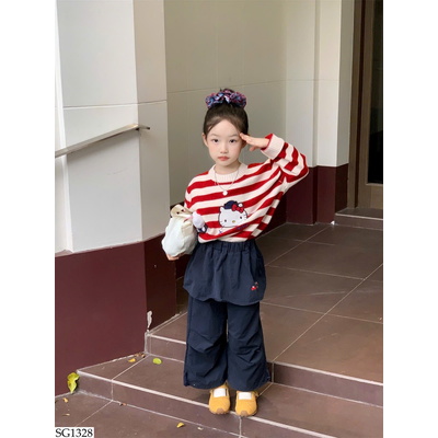 SG1328 SET ÁO KITTY KẺ MIX QUẦN DÀI BG