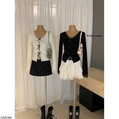 AM1586 ÁO CHẤM BI MIX REN W.G.W.E