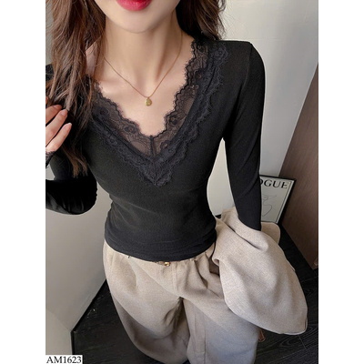 AM1623 ÁO CỔ V MIX REN NỮ