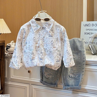 AT0990  ÁO SƠ MI DÀI HỌA TIẾT BT