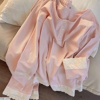 SM4408 BỘ NGỦ KẺ SỌC NGANG TAY PHỐI REN