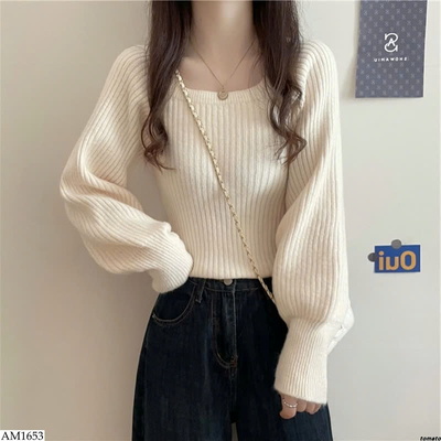 AM1653 ÁO LEN TAY BỒNG CỔ VUÔNG 