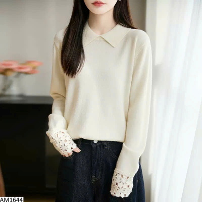 AM1644 ÁO LEN CỔ ĐỨC TAY MIX REN