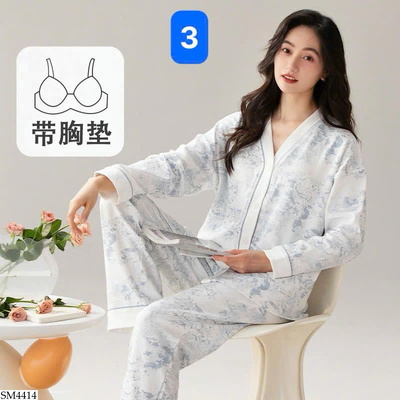 SM4414 BỘ MẶC NHÀ HỌA TIẾT KÈM BRA