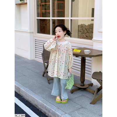 SG1389 SET ÁO VÁY CHẤM BI MIX QUẦN JEAN LOE