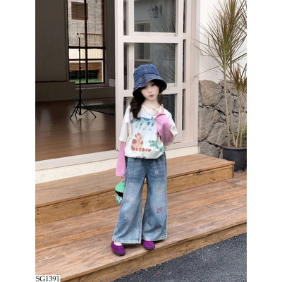 SG1391 SET ÁO MÈO MIX QUẦN JEAN CÚN