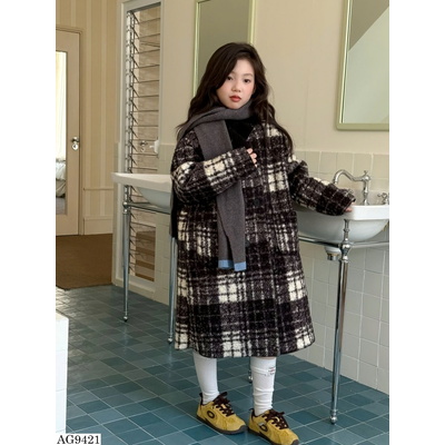 AG9421 ÁO KHOÁC DÁNG DÀI KẺ CARO BG