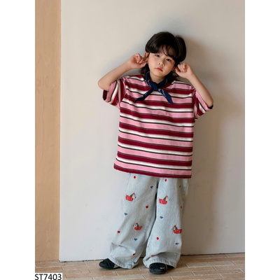 ST7403 SET ÁO KẺ MIX QUẦN JEAN HỌA TIẾT CHO BÉ