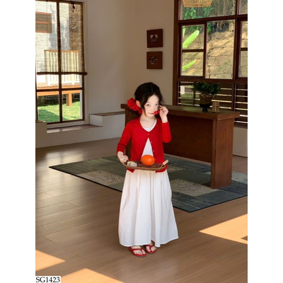 SG1423 SET ÁO CARDIGAN ĐỎ MIX VÁY SÁT NÁCH