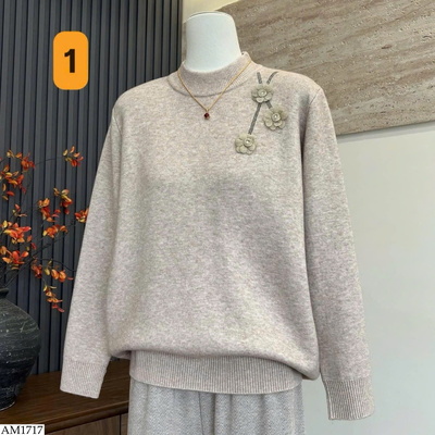AM1717 ÁO LEN NỮ CỔ CAO HOA NỔI 