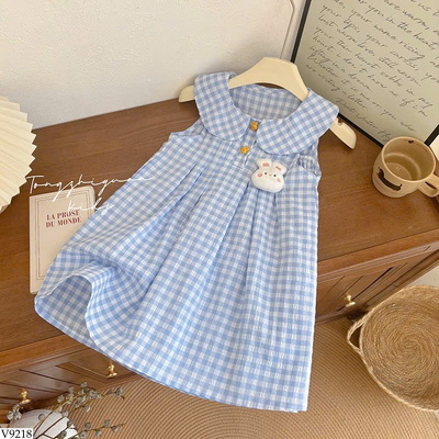 V9218 VÁY KẺ CARO CỔ BÚP BÊ BG