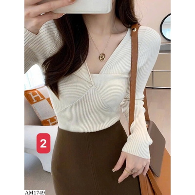 AM1749 ÁO LEN DỆT KIM ÔM THÂN CỔ VẶN