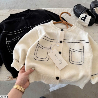 A3882 ÁO KHOÁC LEN CARDIGAN TÚI GIẢ CHO BÉ