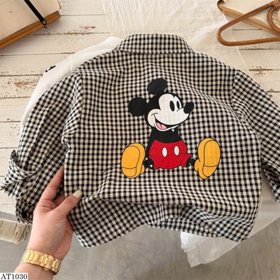AT1030 ÁO SƠ MI KẺ CARO CHUỘT MICKEY CHO BÉ