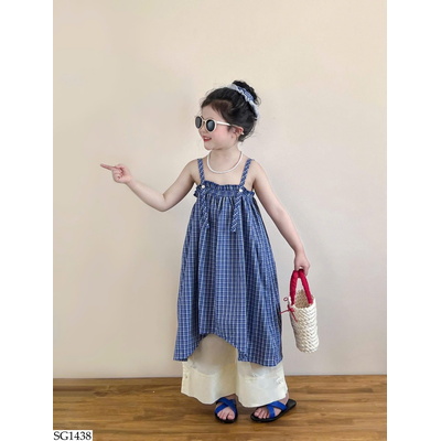 SG1438 SET VÁY KẺ CARO MIX QUẦN ỐNG RỘNG BG