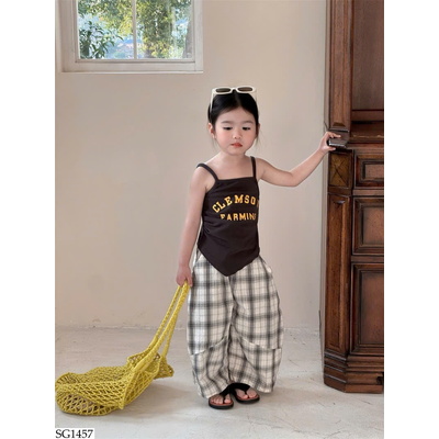 SG1457 SET 2 DÂY PHỐI QUẦN KẺ CHO BÉ GÁI