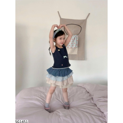 SG1451 SET ÁO SÁT NÁCH MIX CHÂN VÁY PHỐI MÀU CHO BÉ